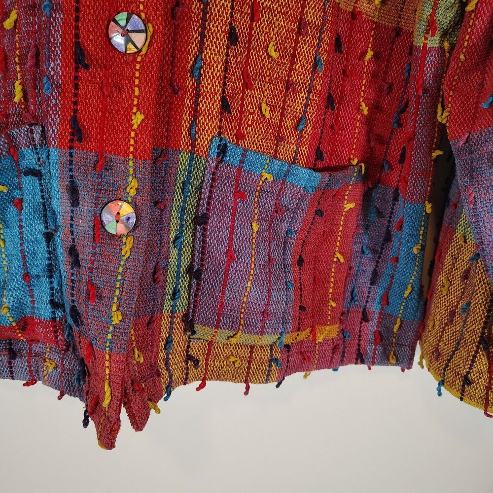 Vtg Boho Art to Wear Jacket Womens Size XL Multicolor Textured Cotton Buttons - Picture 6 of 8